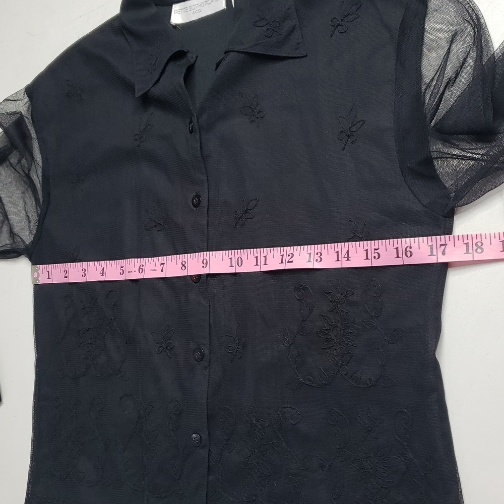 Vintage Petite Sophisticate Sheer Floral Embroidered Top Size M Grunge 90s Black - Picture 11 of 16